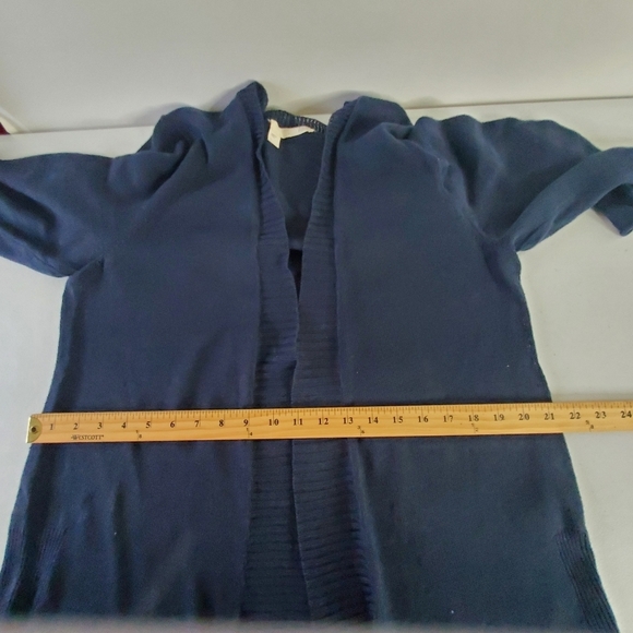 Eileen Fisher LINEN Open Front Cardigan Size L Navy 3/4 Sleeve Sweater Casual - Picture 5 of 10